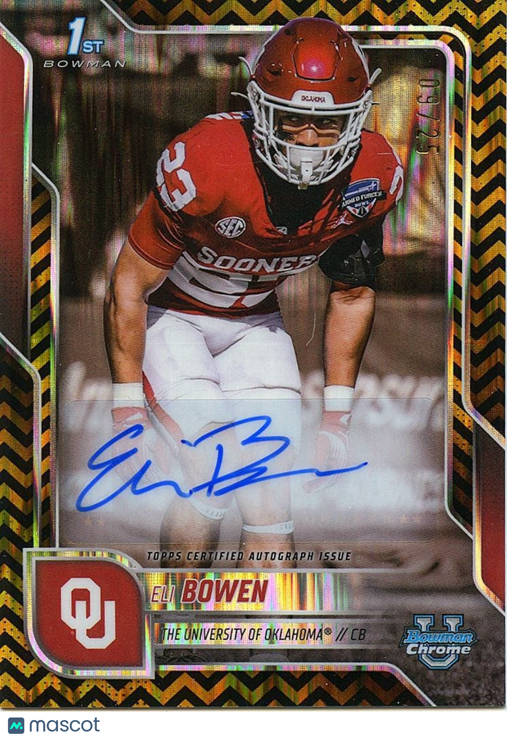 Eli Bowen 2025 Bowman Chrome 1st Auto Autograph RC Oklahoma Sooners 9/25