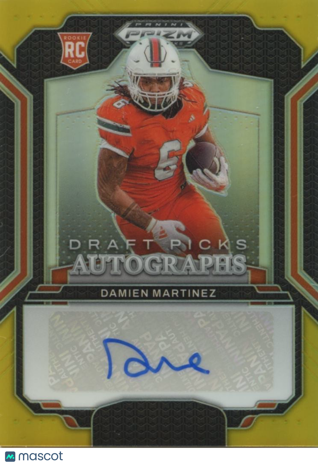 Damien Martinez 2025 Prizm GOLD Auto Autograph RC Miami Hurricanes 3/10