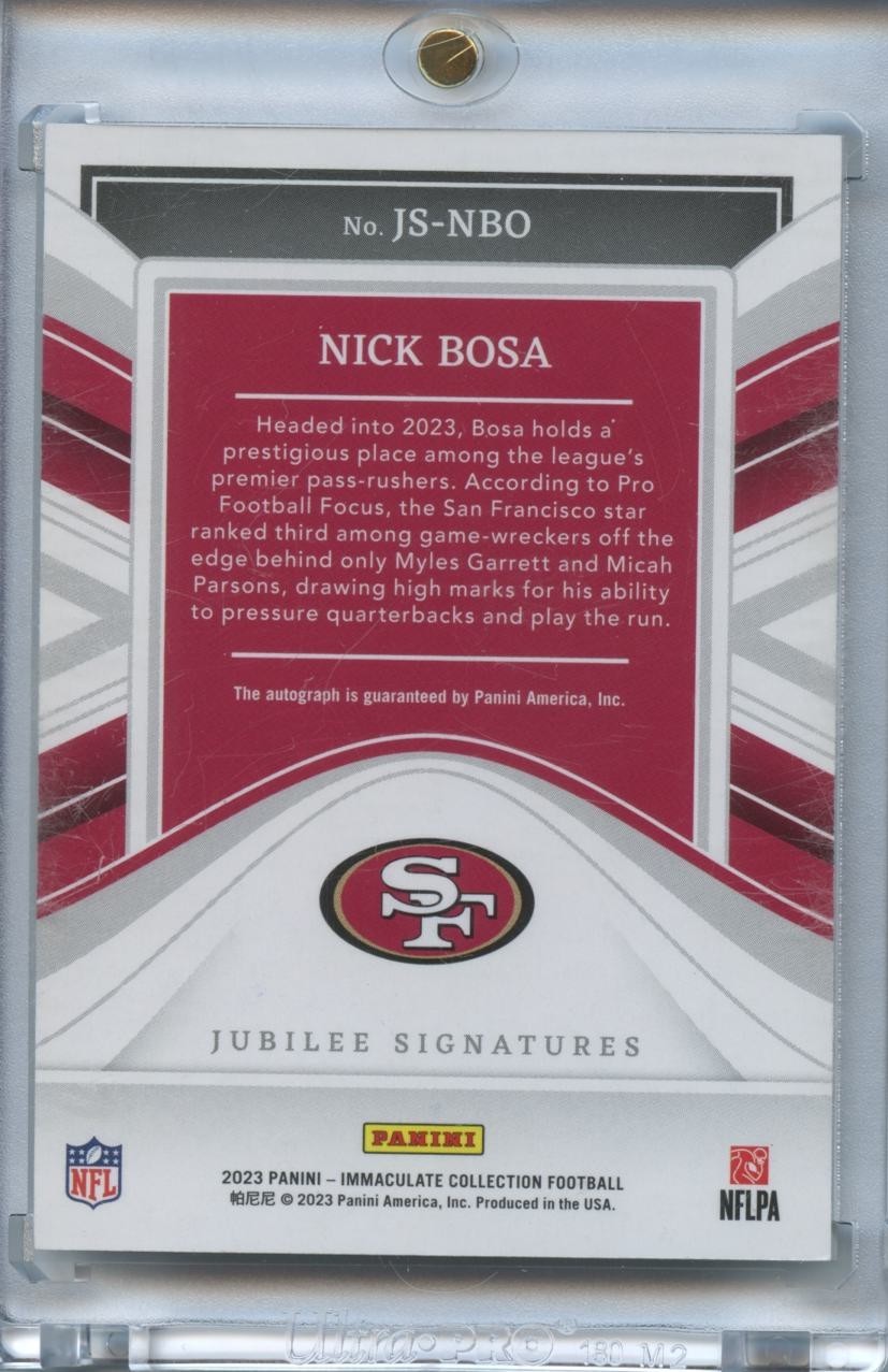 Nick Bosa 2023 Immaculate Jubilee Auto Autograph San Francisco 49ers 3/49