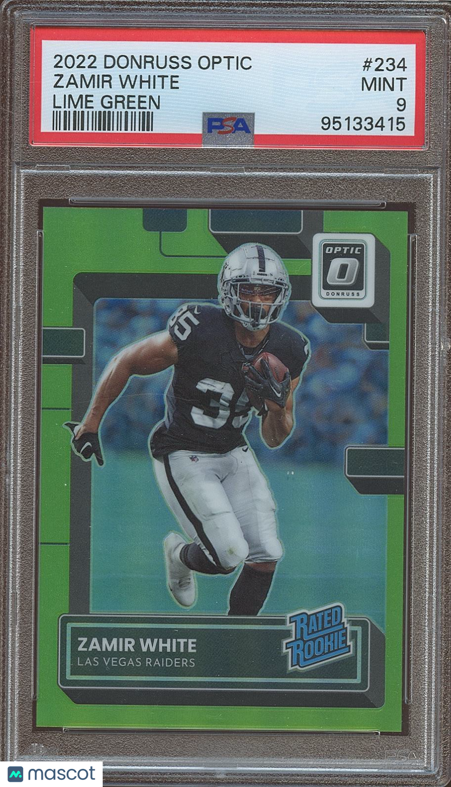 Zamir White 2022 Optic Rated Rookie Lime Green RC Las Vegas Raiders 31/35 PSA 9