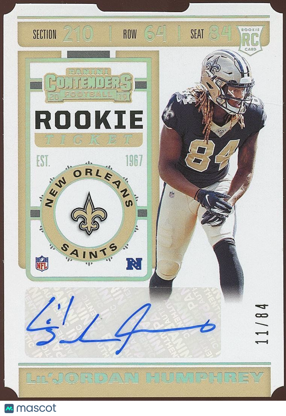 Lil'Jordan Humphrey 2019 Contenders Auto Autograph Ticket Stub RC Saints 11/84