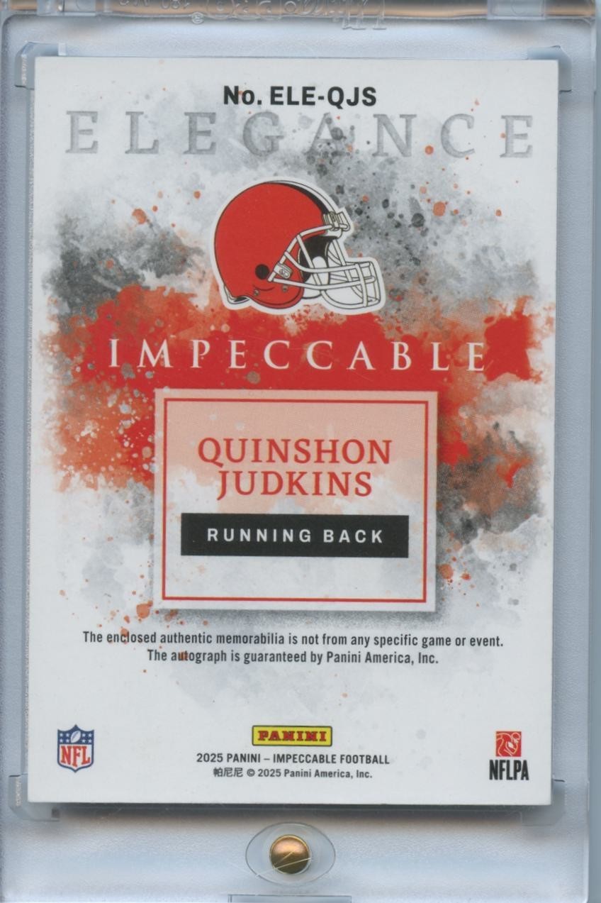 Quinshon Judkins 2025 Impeccable Auto Autograph Helmet Patch RC Browns 2/5