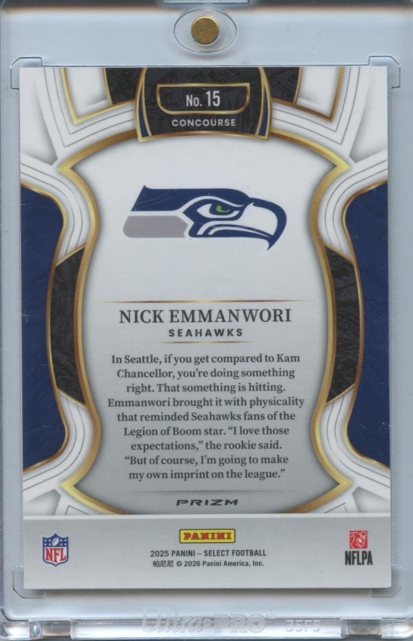 Nick Emmanwori 2025 Select Zebra Prizm SSP SHORT PRINT Rookie RC Seahawks