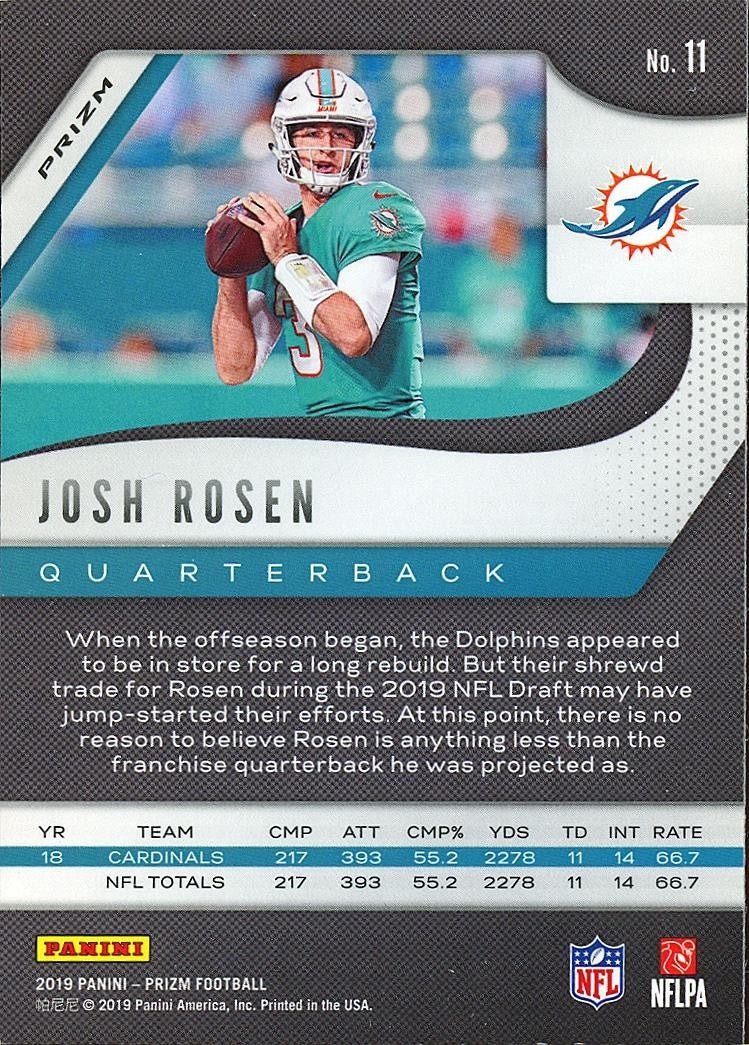 Josh Rosen 2019 Prizm Retail Red Prizm SSP Shortprint Miami Dolphins #11