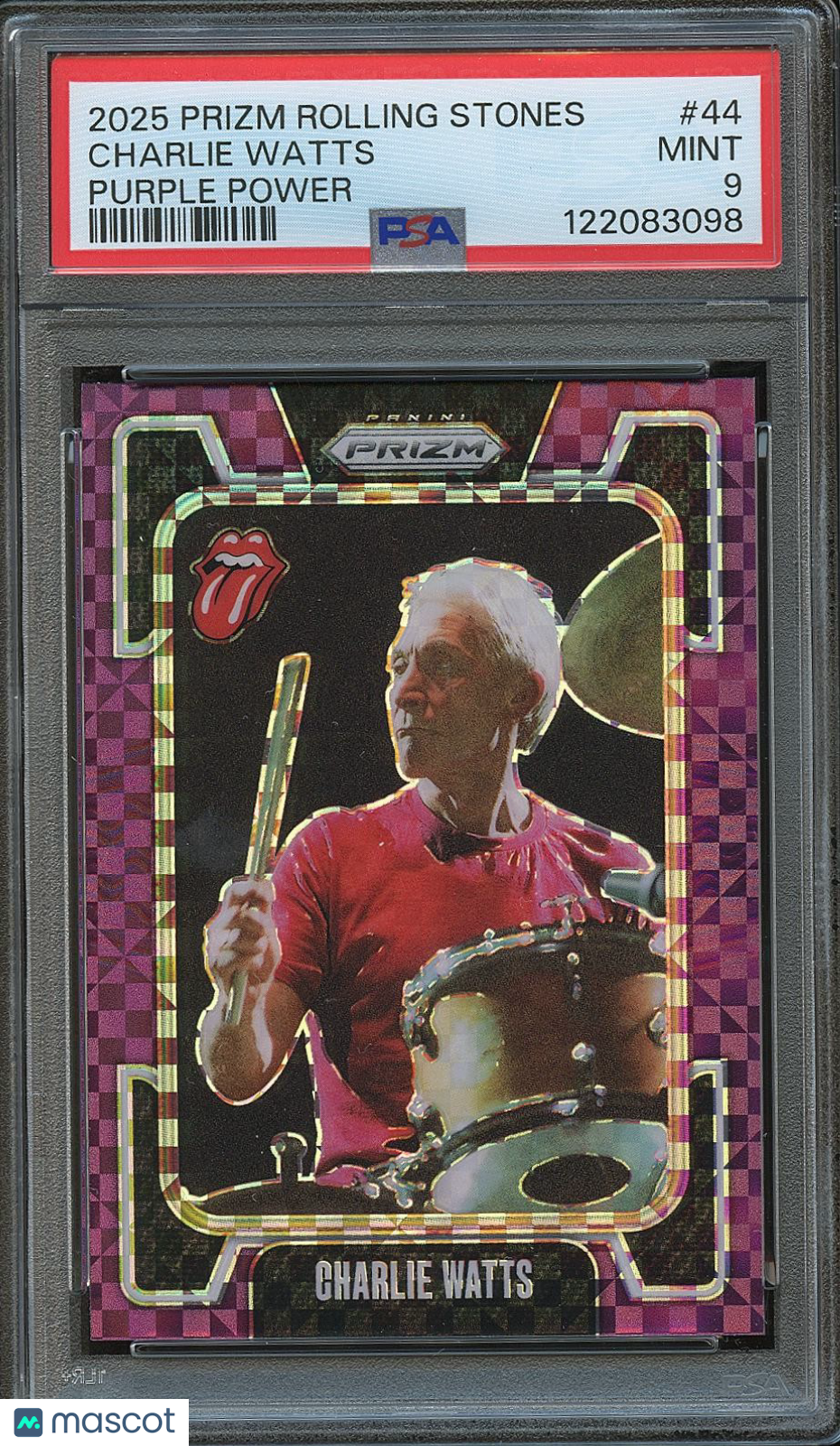 Charlie Watts 2025 Prizm Rolling Stones Purple Power Prizm 2/25 #44 PSA 9