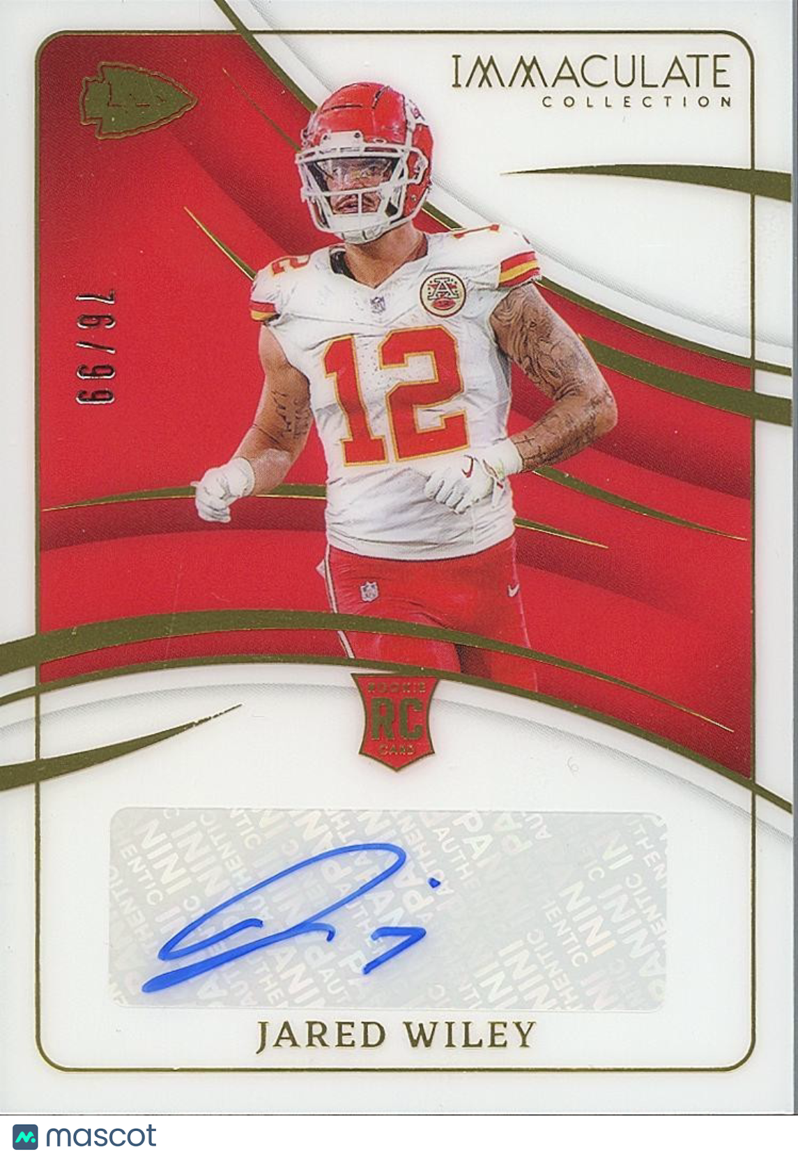 Jared Wiley 2024 Immaculate Auto Autograph Rookie RC Kansas City Chiefs 76/99