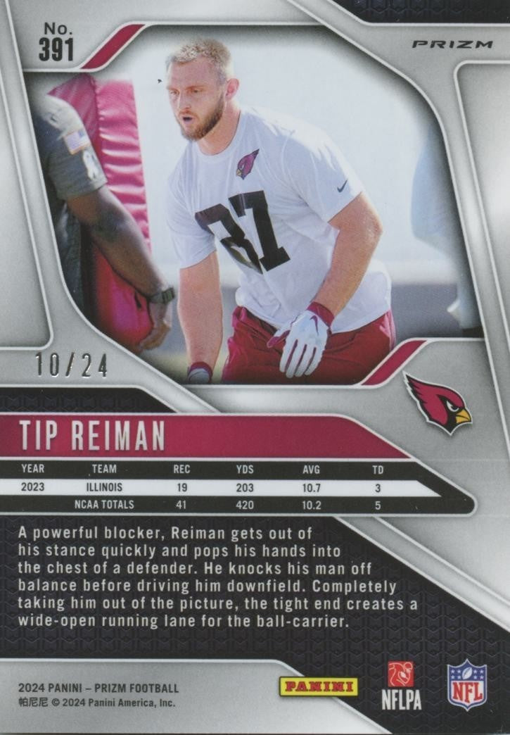 Tip Reiman 2024 Prizm GOLD Sparkle Prizm Rookie RC Arizona Cardinals 10/24