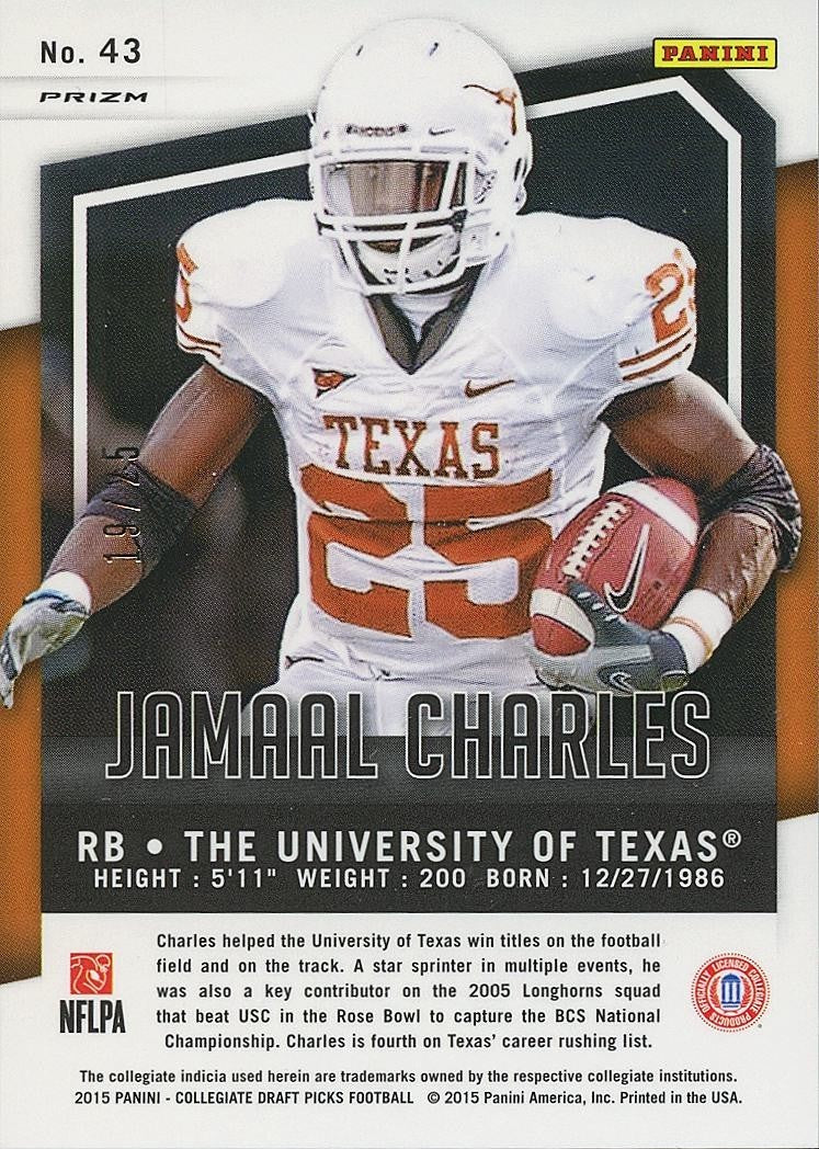 Jamaal Charles 2015 Prizm Draft Red White & Blue Prizm 19/25 Texas Longhorns