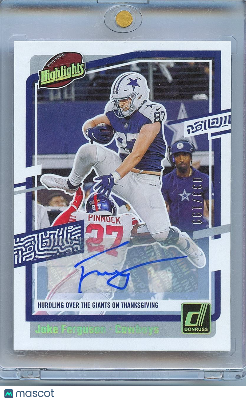 Jake Ferguson 2023 Donruss Highlights Auto Autograph Dallas Cowboys 33/199