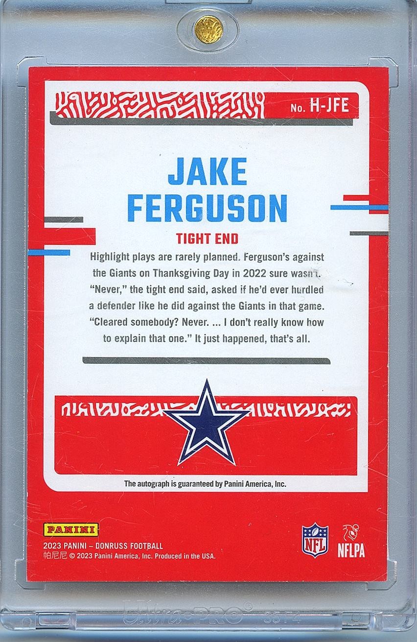 Jake Ferguson 2023 Donruss Highlights Auto Autograph Dallas Cowboys 33/199