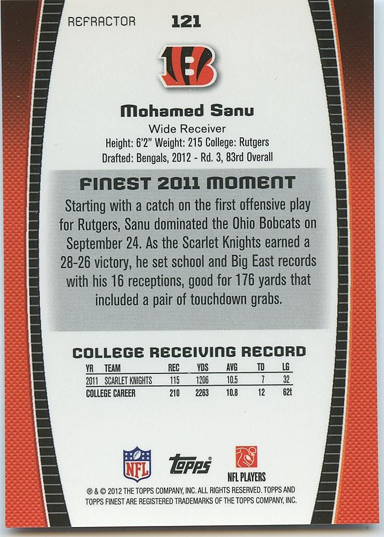 Mohamed Sanu 2012 Topps Finest RED Refractor Rookie RC Cincinnati Bengals 21/25