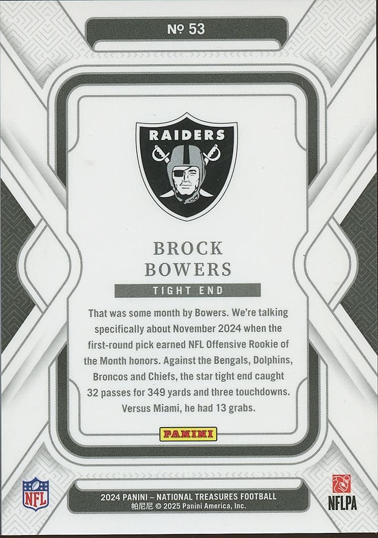 Brock Bowers 2024 National Treasures Rookie RC Las Vegas Raiders 26/75 #53