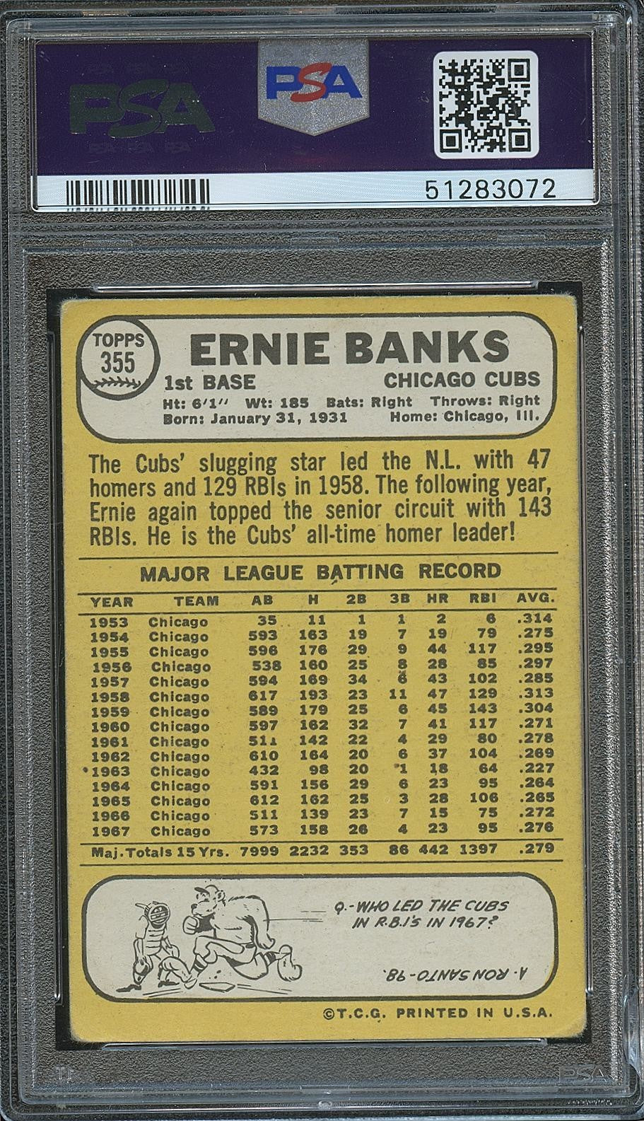 Ernie Banks 1968 Topps Auto Autograph PSA DNA Chicago Cubs #355
