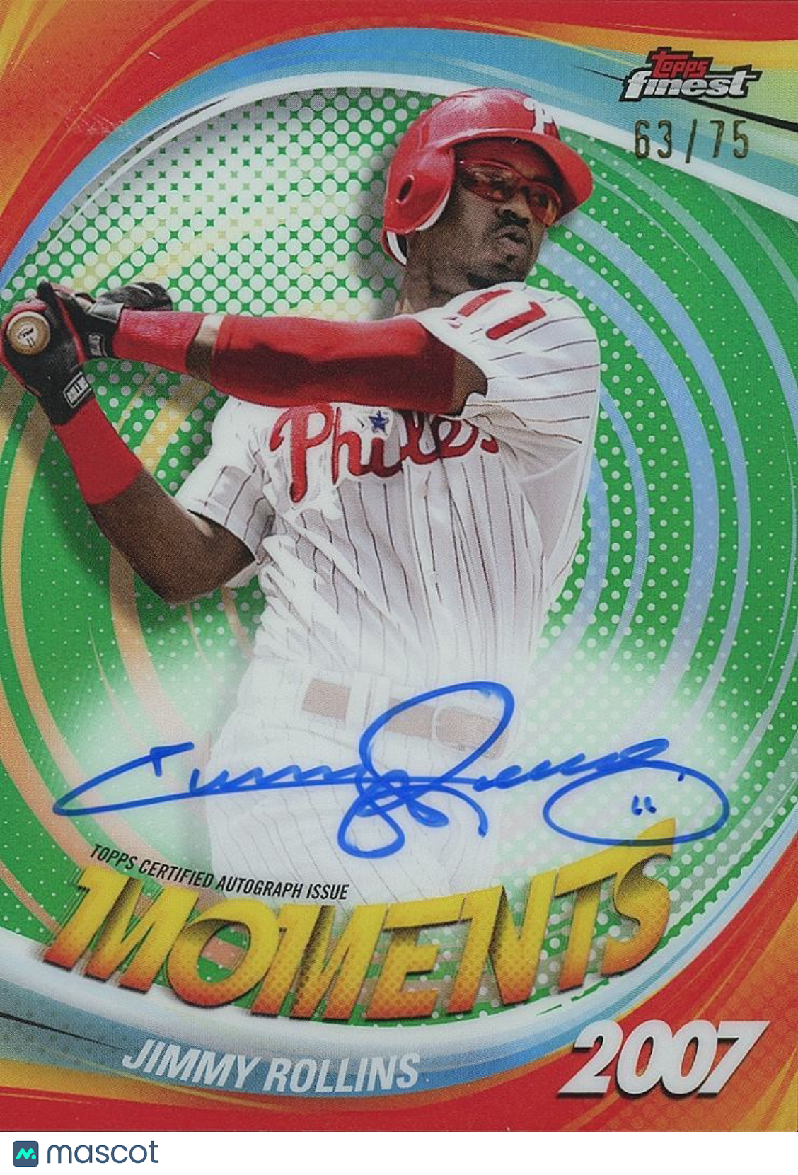 Jimmy Rollins 2025 Topps Finest Auto Autograph Green Philadelphia Phillies 63/75