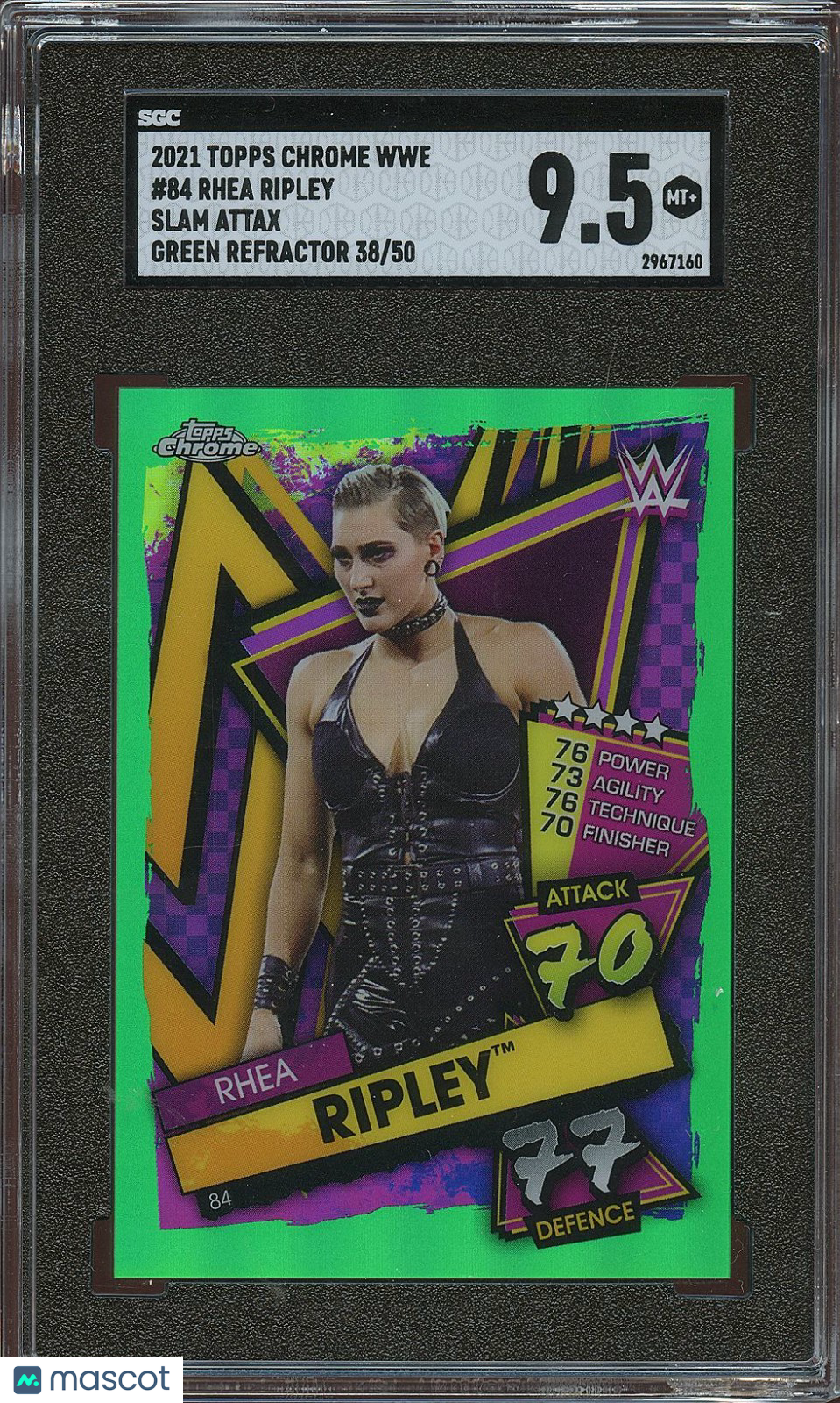Rhea Ripley 2021 Topps Chrome Attax Green Refractor 2nd Year WWE 38/50 SGC 9.5