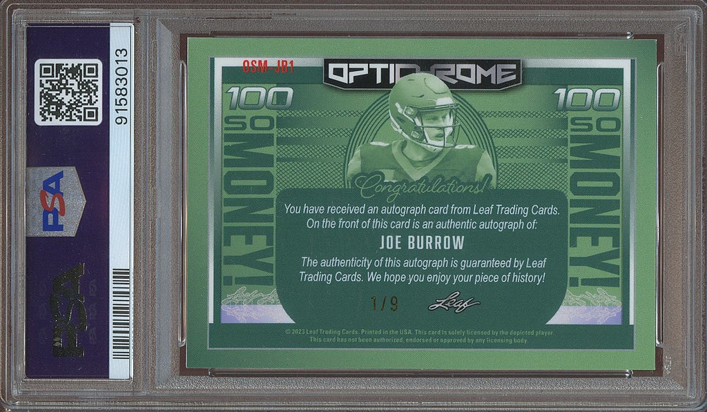 Joe Burrow 2023 Leaf So Money Auto Autograph Cincinnati Bengals 1/9 PSA 9