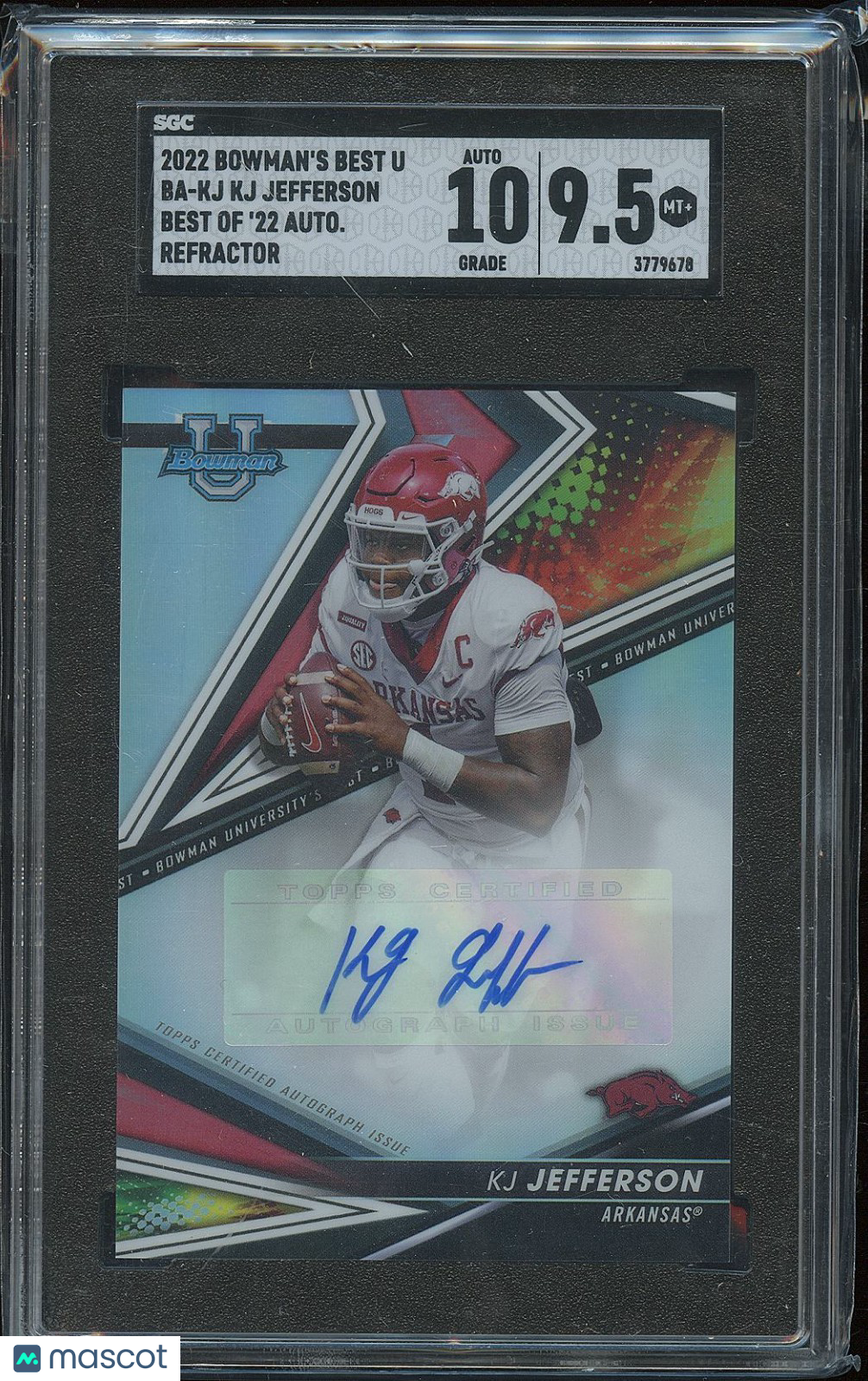 KJ Jefferson 2022 Bowman's Best Auto Autograph RC Rookie Arkansas SGC 9.5 10