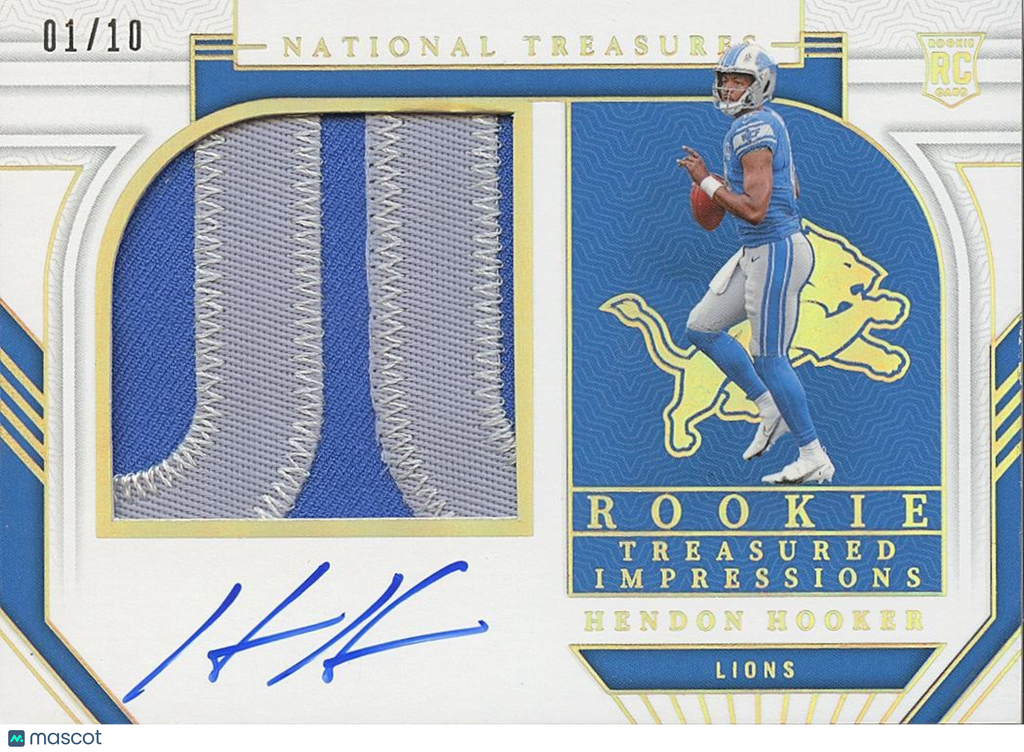 Hendon Hooker 2023 National Treasures Auto Autograph Patch RC Detroit Lions 1/10