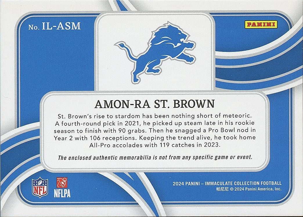 Amon-Ra St. Brown 2024 Immaculate Laundry Tag Patch Detroit Lions 1/5