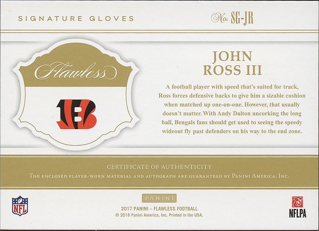 John Ross III 2017 Flawless Auto Autograph Glove Rookie Cincinnati Bengals 7/25