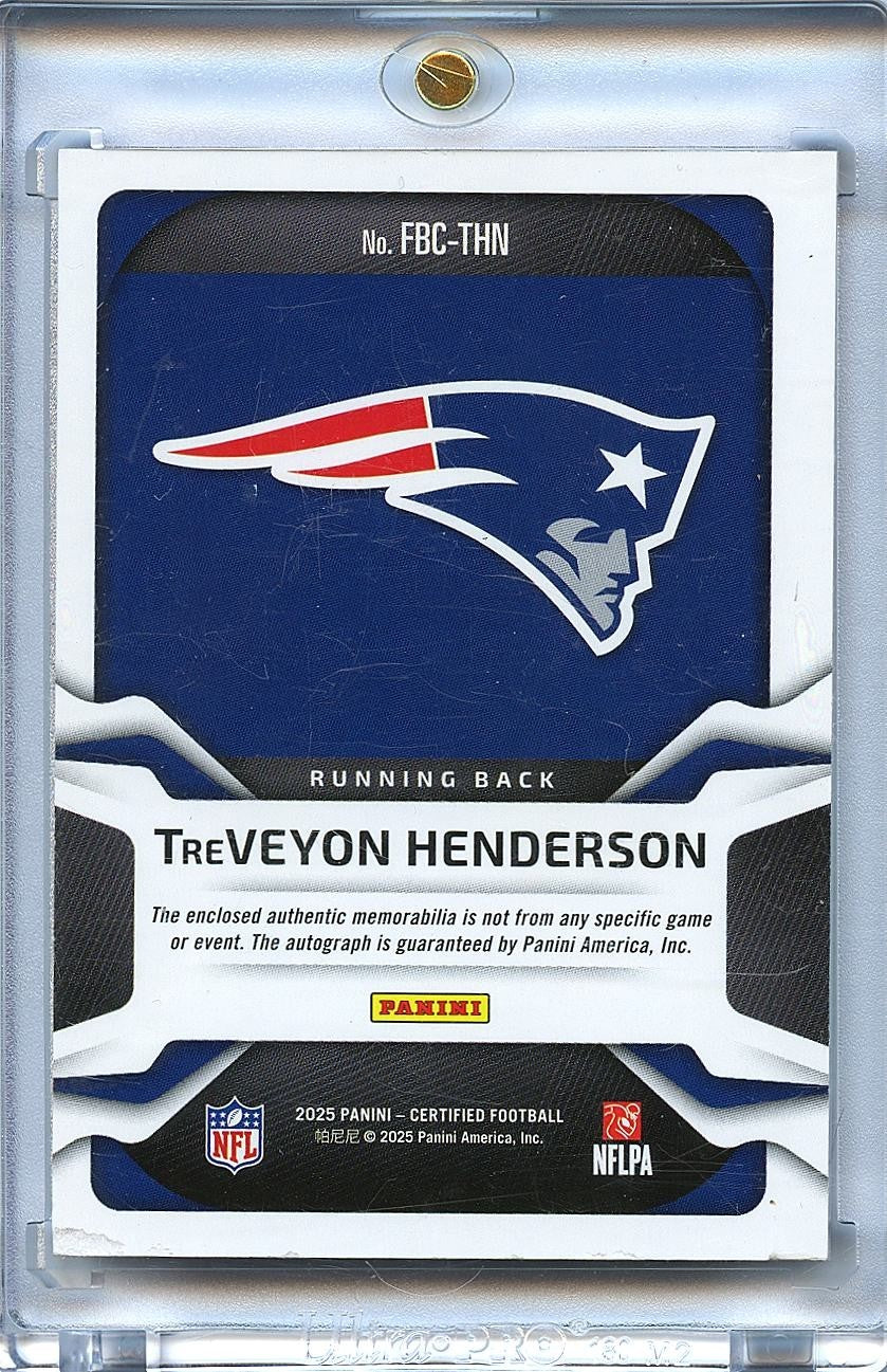 Treveyon Henderson 2025 Certified Auto Autograph Patch Red RC Patriots 9/25