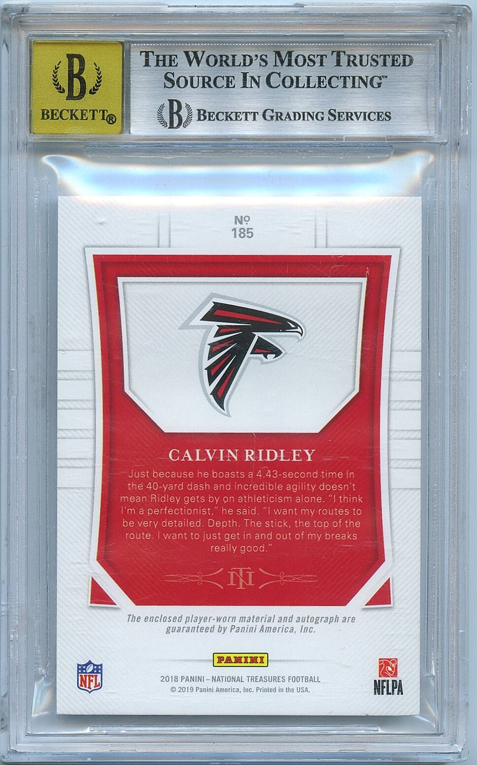 Calvin Ridley 2018 National Treasures Auto Autograph Patch RC Falcons /99 BGS 9