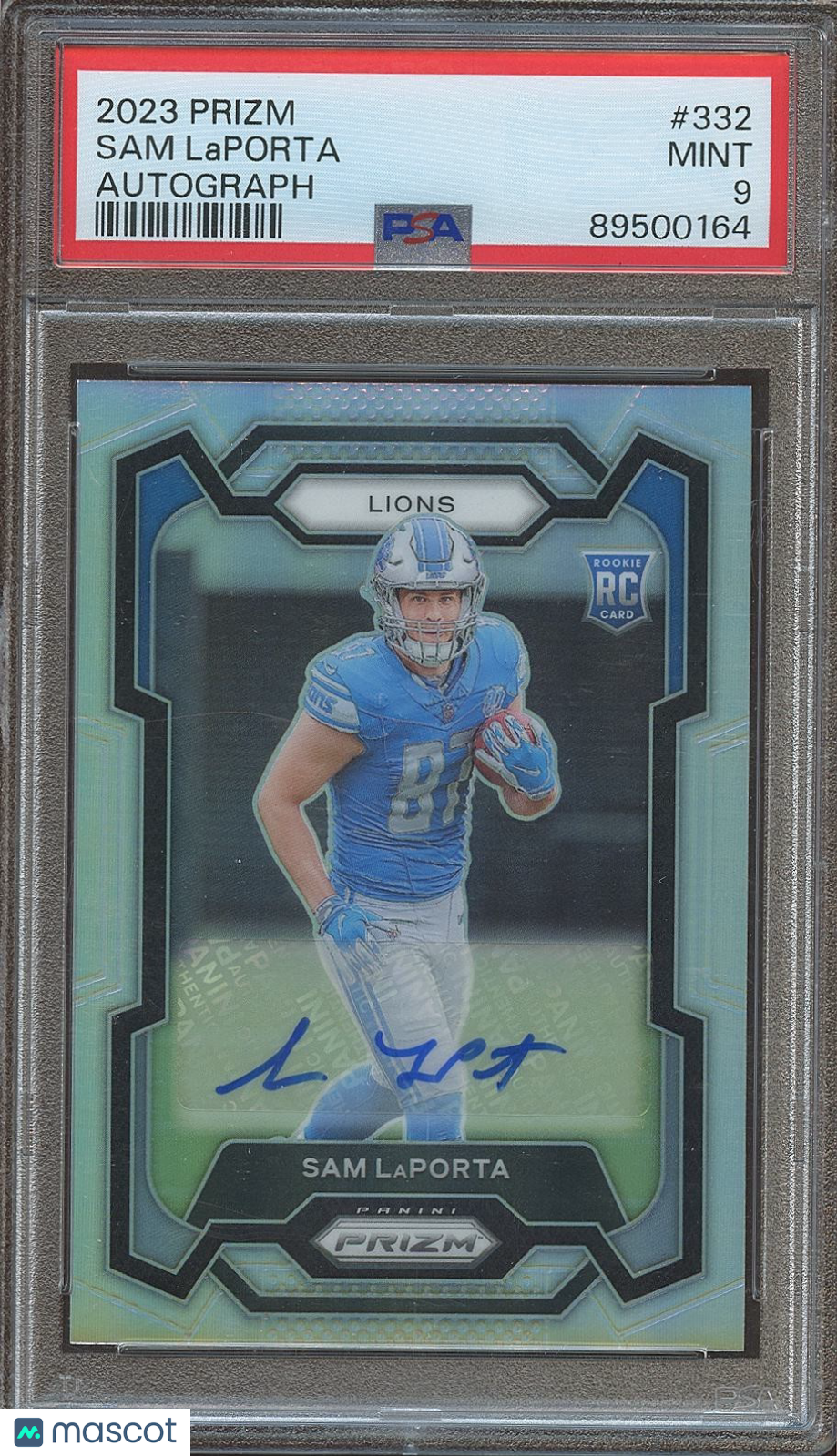 Sam Laporta 2023 Prizm Silver Auto Autograph RC Rookie Detroit Lions PSA 9