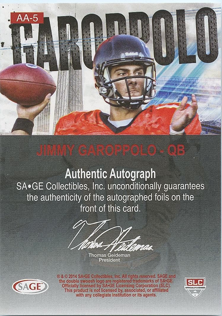 Jimmy Garoppolo 2014 Artistry Auto Autograph RC New England Patriots 82/100