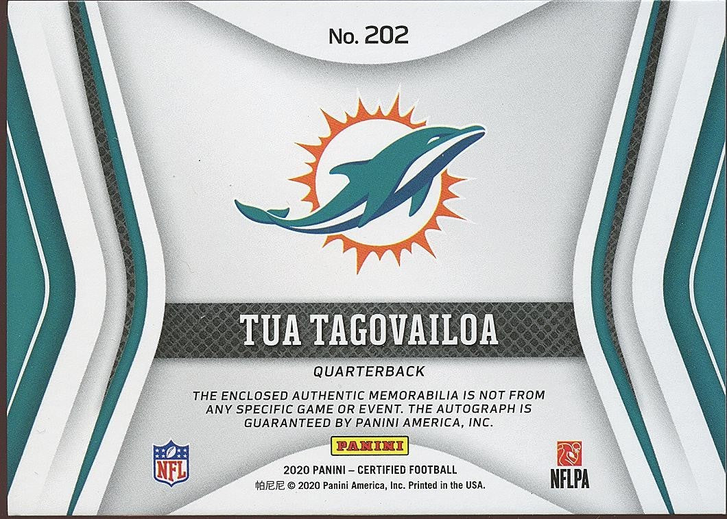 Tua Tagovailoa 2020 Certified Auto Autograph Patch RC Miami Dolphins 100/125
