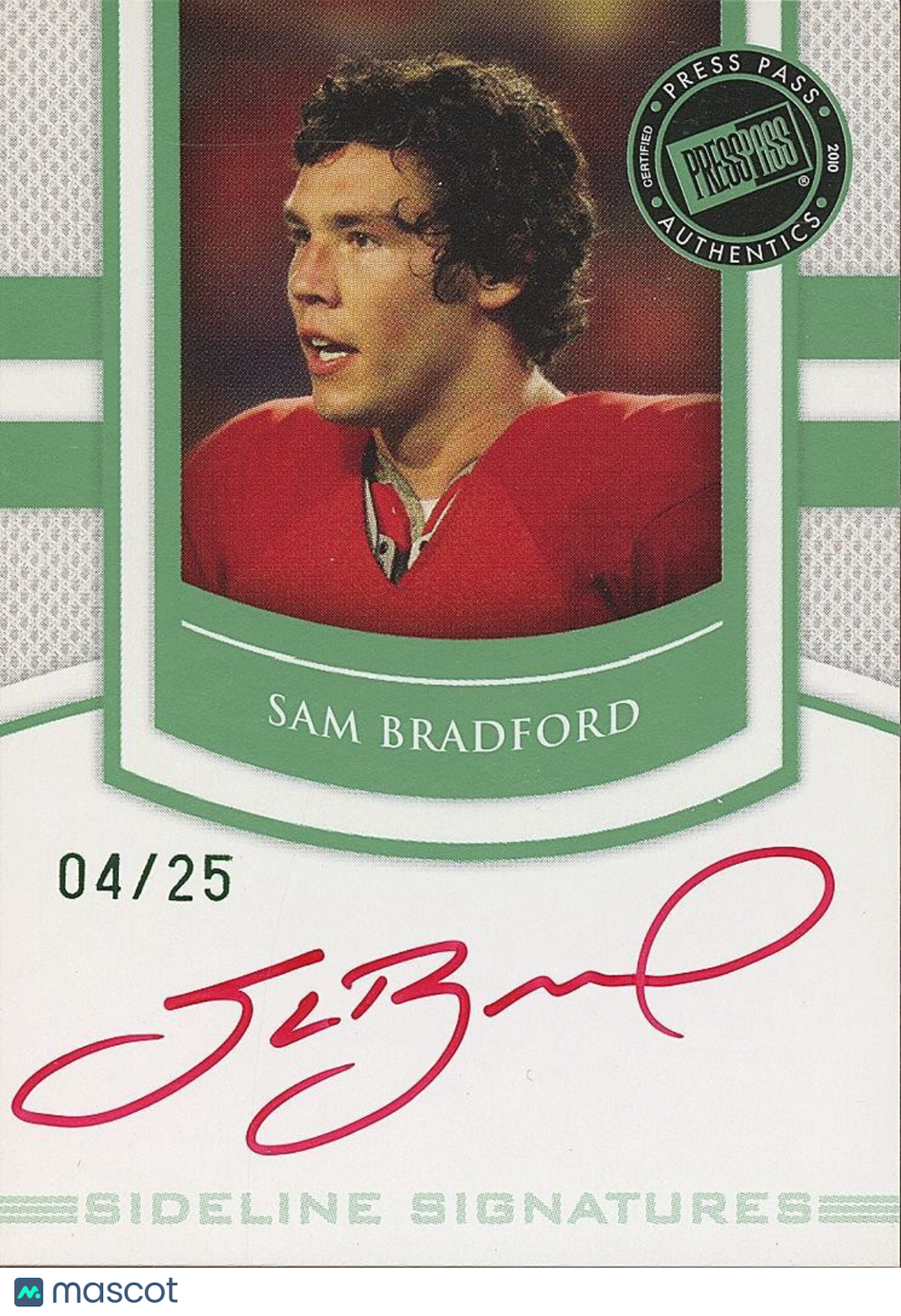 Sam Bradford 2010 Press Pass RED INK Auto Autograph RC SSP Oklahoma Sooners 4/25