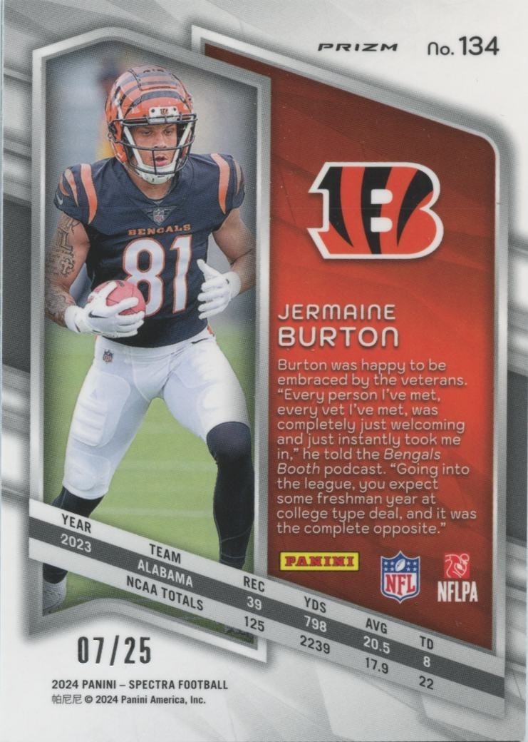 Jermaine Burton 2024 Spectra Meta Prizm SSP Rookie RC Bengals 7/25