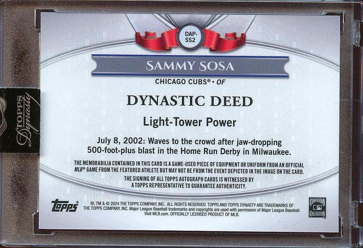 Sammy Sosa 2024 Topps Dynasty Auto Autograph Game Worn Patch Chicago Cubs 9/10