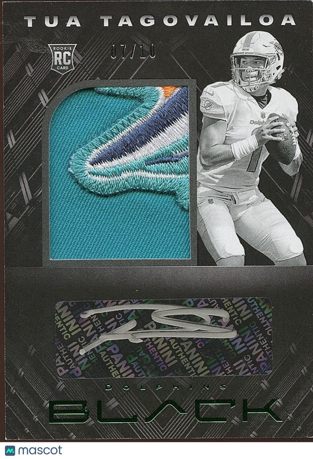 Tua Tagovailoa 2020 Panini Black Auto Autograph LOGO Patch RC Dolphins 7/10