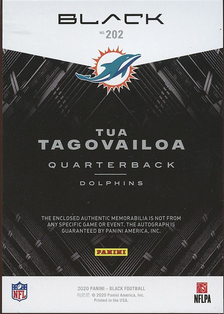 Tua Tagovailoa 2020 Panini Black Auto Autograph LOGO Patch RC Dolphins 7/10