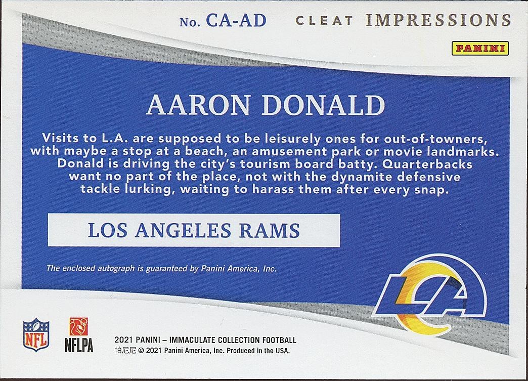 Aaron Donald 2024 Immaculate Cleat On Card Auto Autograph Los Angeles Rams 4/25