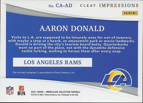 Aaron Donald 2024 Immaculate Cleat On Card Auto Autograph Los Angeles Rams 4/25