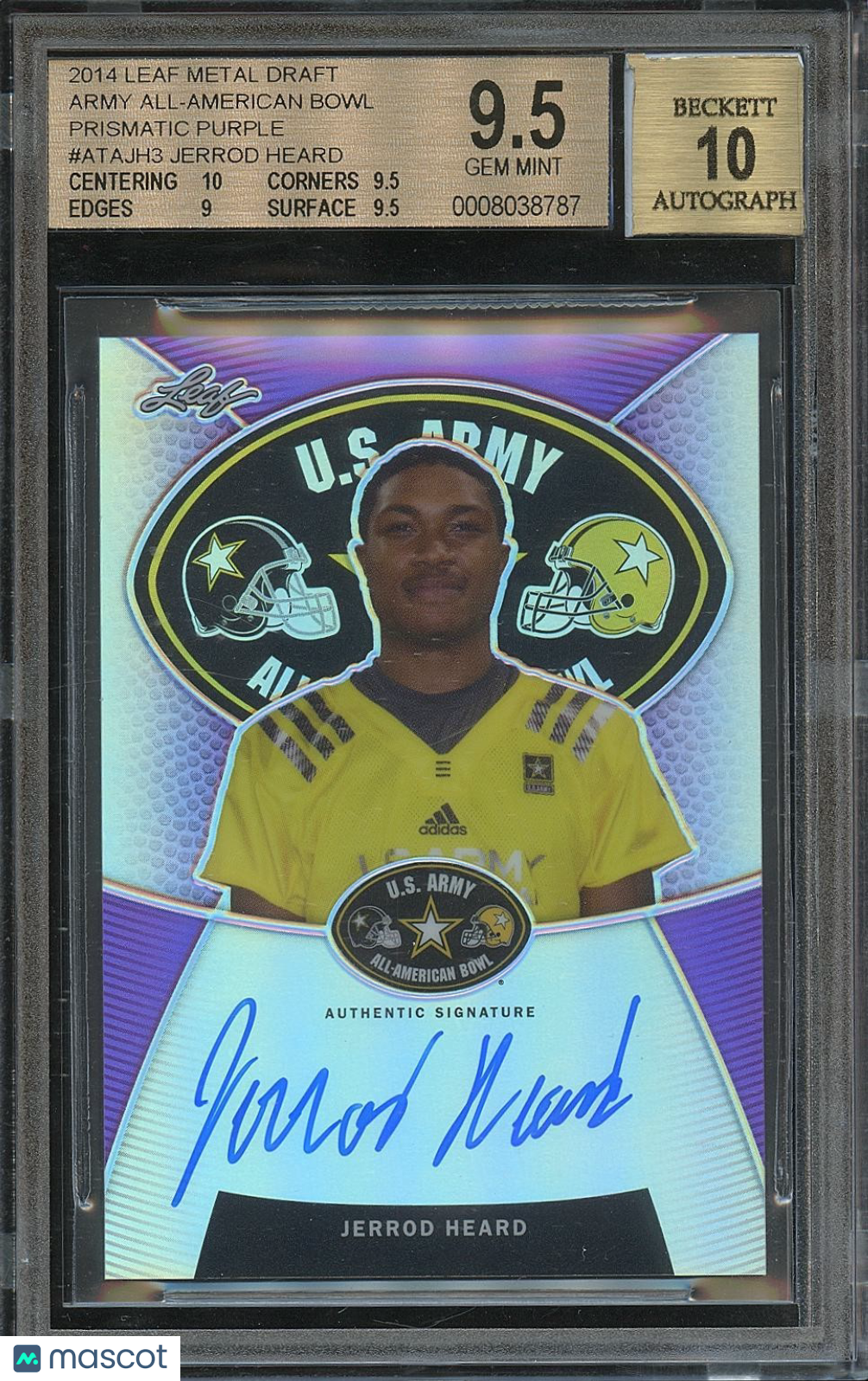 Jerrod Heard 2014 Leaf Draft US Army Auto Autograph 6/15 Texas Longhorns BGS 9.5