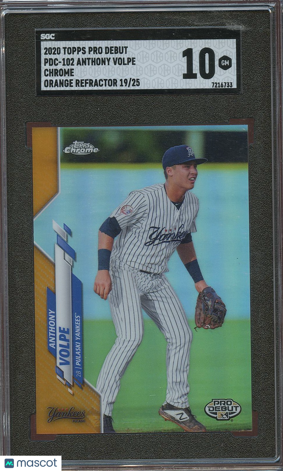 Anthony Volpe 2020 Topps Chrome Pro Debut Orange Refractor Yankees 19/25 SGC 10