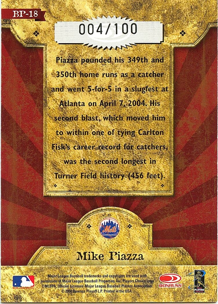 Mike Piazza 2004 Donruss Threads Blast From The Past GOLD New York Mets 4/100