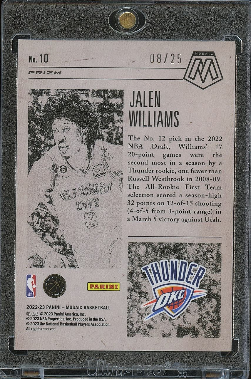 Jalen Williams 2022-23 Mosaic Notoriety White Rookie RC JERSEY NUMBER 8/25 OKC