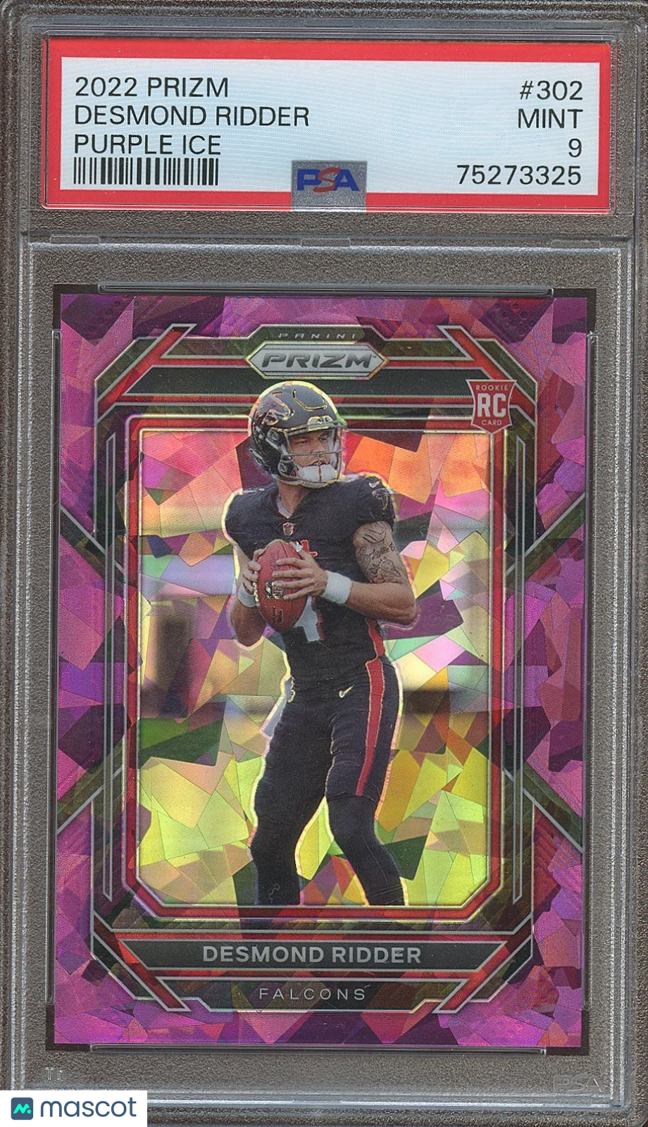 Desmond Ridder 2022 Prizm Purple Ice Prizm RC Atlanta Falcons 12/225 PSA 9