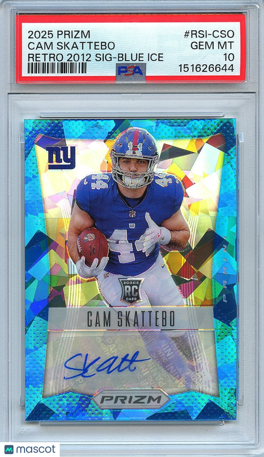 Cam Skattebo 2025 Prizm Blue Ice Auto Autograph RC New York Giants 60/99 PSA 10