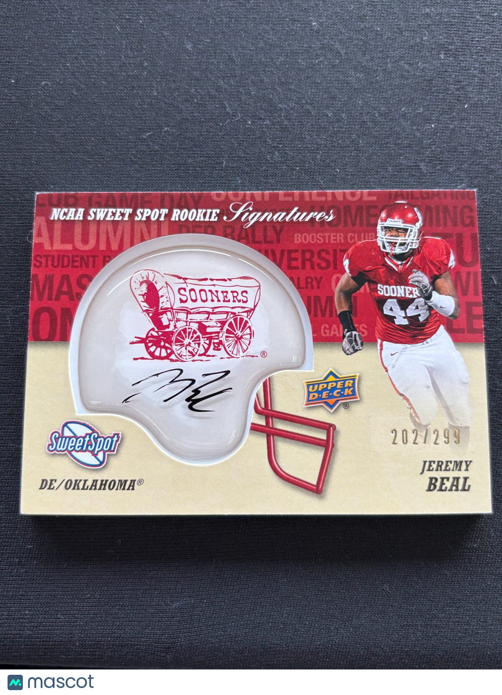 Jeremy Beal 2011 Upper Deck Sweet Spot Auto Autograph Helmet OU Sooners 202/299