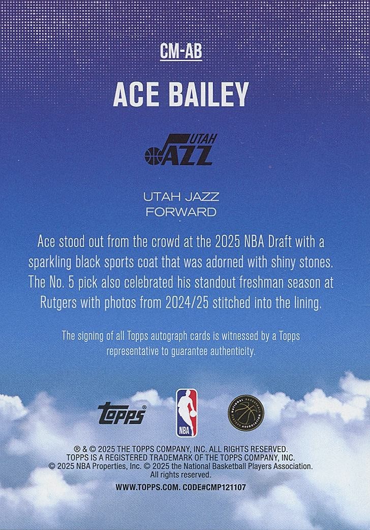Ace Bailey 2025-26 Topps Contemporary Auto Autograph RC Rookie Utah Jazz