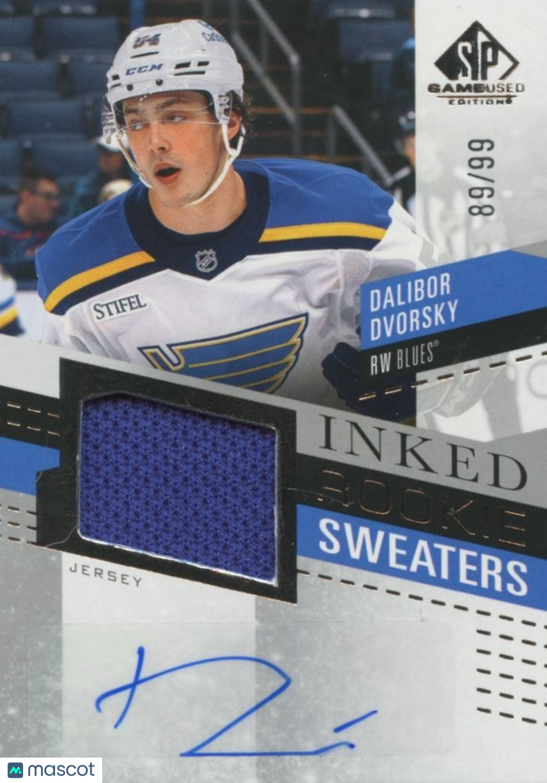 Dalibor Dvorsky 2025-26 SP Auto Autograph Patch Rookie RC Stl Blues 89/99