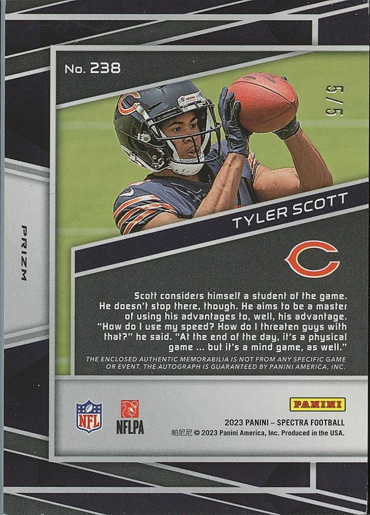 Tyler Scott 2023 Spectra Auto Autograph Psychedelic Patch RC SSP Bears 5/5
