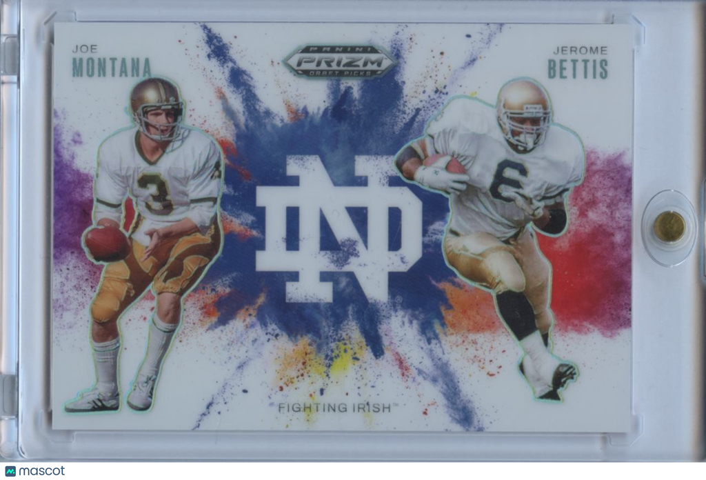 Joe Montana / Jerome Bettis 2025 Prizm Draft Color Blast CASE HIT Notre Dame