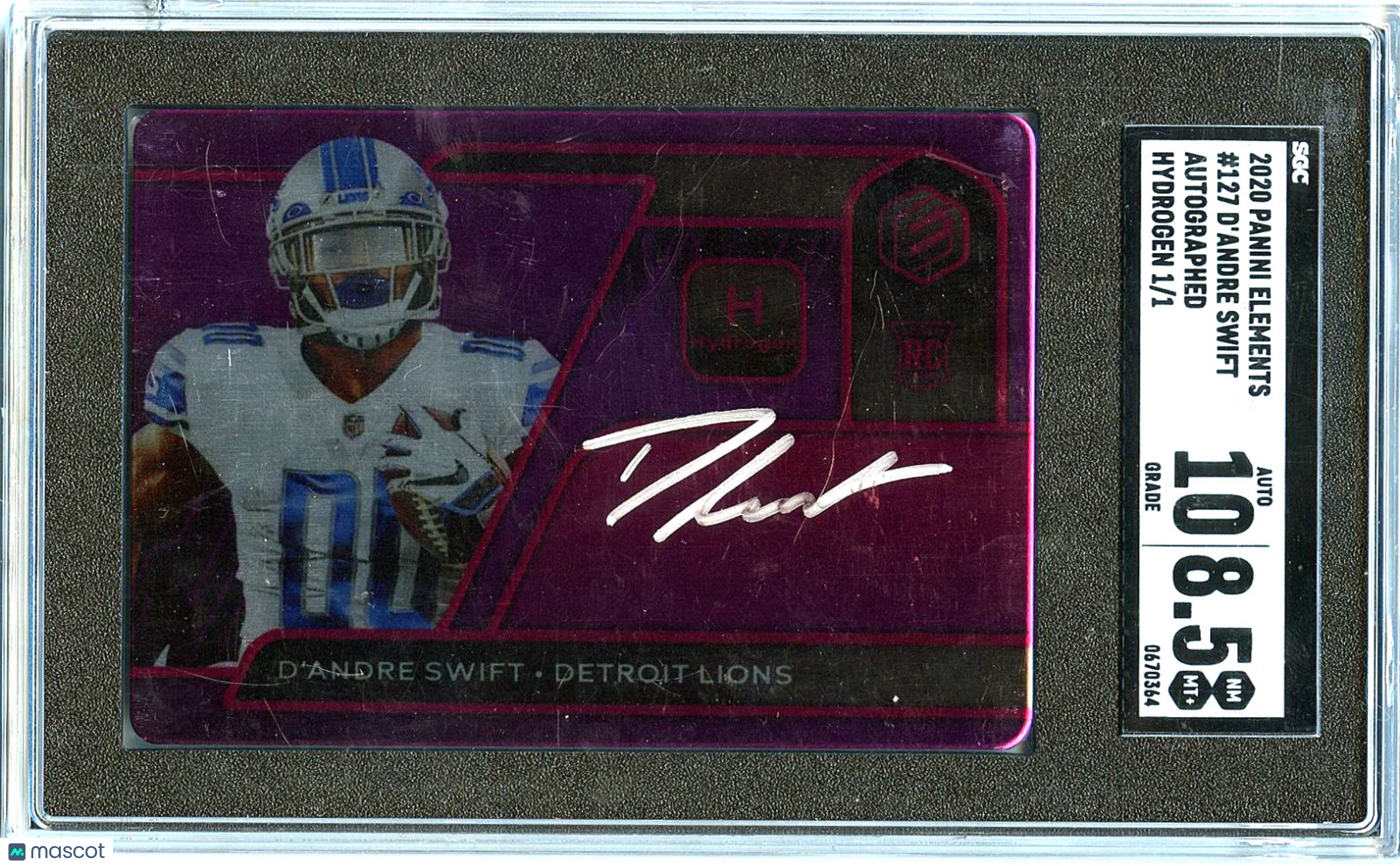 D'Andre Swift 2020 Elements Hydrogen Auto Autograph RC Detroit Lions 1/1 SGC 8.5