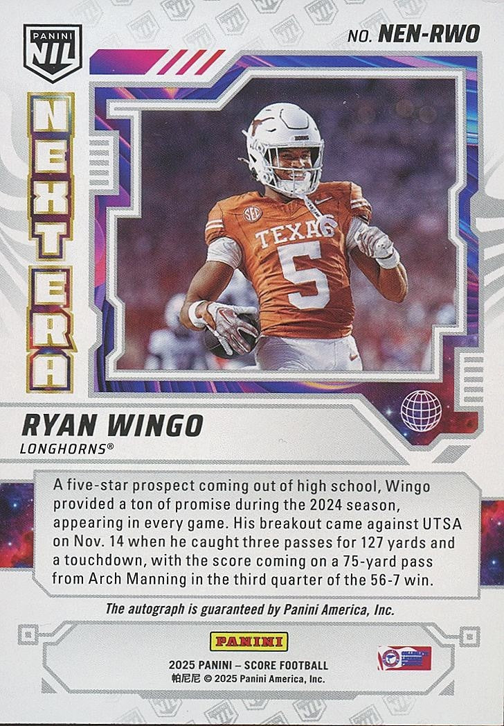 Ryan Wingo 2025 Score Next Era NIL Auto Autograph RC rookie Texas Longhorns