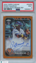 Ronny Mauricio 2024 Topps Chrome ORANGE Auto Autograph RC NY Mets 11/25 PSA 9